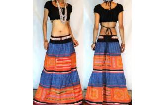 ETHNIC VTG BATIK COTTONEMBROIDERED PATCH SKIRT Y22 Image
