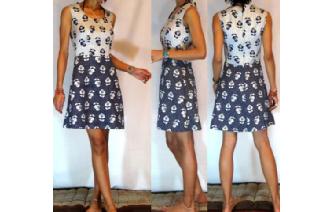 Vtg POLKA DOT SILVER FOWERS MINI COLUMN DRESS V2 Image