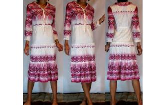 Vtg RUFFLED PLEATED LONG SLV EMPIRE FOLK DRESS V3 Image
