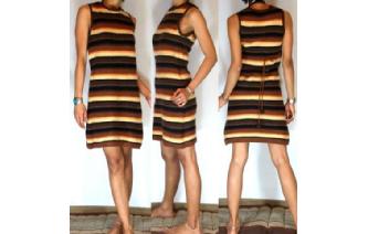 Vtg KNITTED CROCHET STRIPED SCOOTER MINI DRESS V5 Image