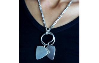 ETHNIC HAND MADE SILVER 2 HEARTS NECKLACE PENDANTS Image