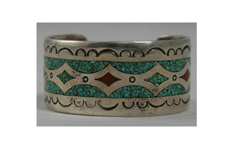 TURQUOISE & CORAL CHIP INLAY BRACELET Image