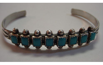 STERLING SIGNED DAF TURQUOISE CHILD'S BRACELET 9.4 Image