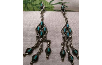 VTG SIVER NAVAJO BLUE TURQUOI POST DANGLE EARRINGS Image