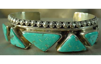 OLD/DEAD PAWN VINTAGE NAVAJO SILVER TURQ. BRACELET Image