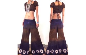 BOHO 70s FLARED HIPSTERS HIPPY PANTS TROUSERS FP14 Image