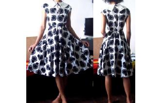 VTG 50's B&W FULL PANELED SKIRT PROM DRESS VT1 Image