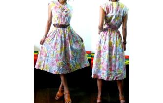 VTG 50's FISBA COTTON CUT WORK TIEDYE DRESS VT2 Image