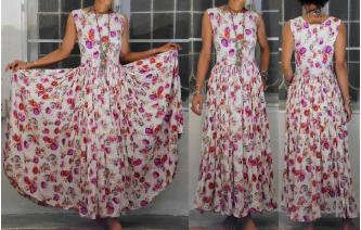 VINTAGE 50'S FLOWERS POWER PRINTED MAXI TEA DRESS Image