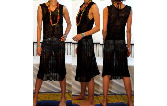 GOTH VTG 80'S SEXY BLACK CROCHET BOHO SHEER DRESS Image
