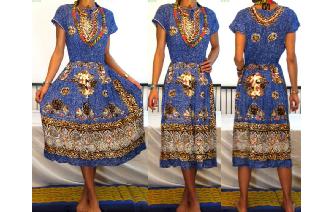 ETHNIC vtg 80's TRIBAL BATIK COTTON DAY DRESS Image