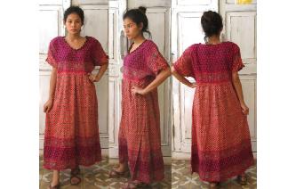 VINTAGE GYPSY INDIAN COTTON BOHO HIPPIE MAXI DRESS Image