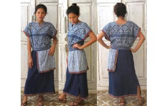 ETHNIC VTG HAND PRINTED COTTON ARPRON DRAPED DRESS Image