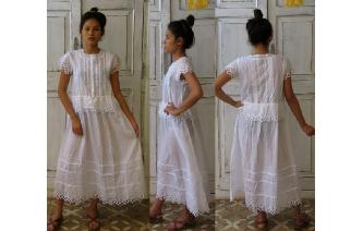 VTG WHITE CUT WORK LACE EDWADIAN BOHO SHEER DRESS Image