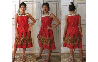 ETHNIC VTG 80'S BATIK COTTON SMOCK DAY TEA DRESS Image