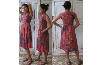 ETHNIC VTG INDIAN COTTON FLORALS PRINTS DAY DRESS Image