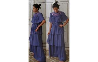 VTG 80'S RUFFLED CHIFFON MAXI PROM EVENING DRESS Image