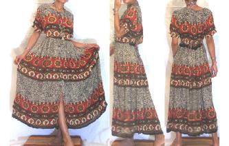 ETHNIC VTG 80'S LEOPARD FLORAL RAYON MAXI DRESS Image