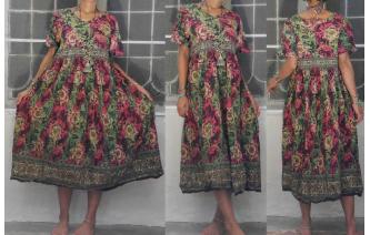 VINTAGE 80'S INDIAN GAUZE TIEDYE HIPPIE MIDI DRESS Image