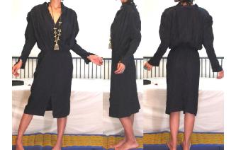 VINTAGE 80'S BLACK LONG SLEEVE PLEATED DAY DRESS Image