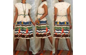 vintage 80's dreape sleeve sea view day tea dress Image