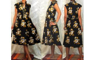 vintage 80's water color batik flower print dress Image