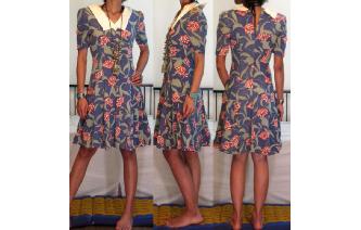 Vintage 80's collar neck flower powder day dress Image