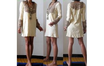 VTG 70'S ETHNIC GAUZE CROCHET KNITE MINI DRESS VT4 Image