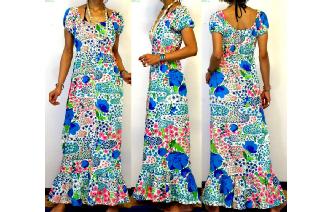 VTG 70'S COLORFUL FLORAL BOHO LONG MAXI DRESS VT6 Image
