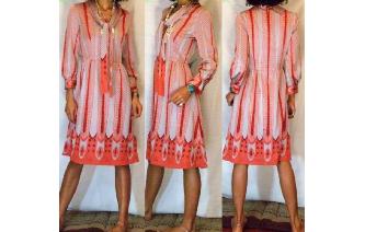 Vtg 70's SECRETARY 3/4 SLEEVED DRESS Image