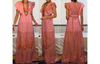 VINTAGE EMBROIDERED RUFFLED MAXI SHEER DRESS Image