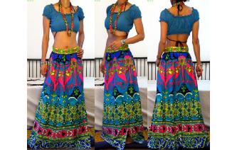 ETNIC VINTAGE PSYCHEDELIC HIPPIE MAXI SHEER SKIRT Image