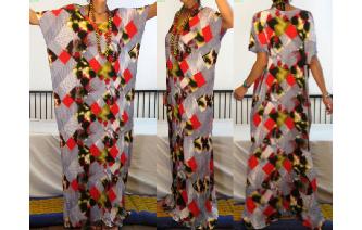 ETHNIC VINTAGE GEOMETIC BATWING HIPPIE MAXI DRESS Image