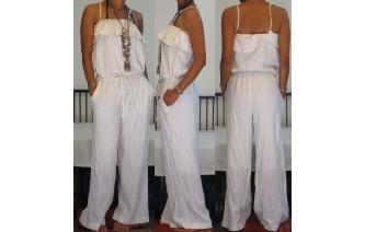 VINTAGE 70'S GYPSY BOHO WHITE JUMPSUIT PLAYSUIT Image