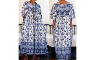 VINTAGE INDIAN COTTON GYPSY HIPPIE BOHO MAXI DRESS Image