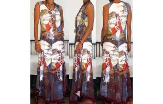 ETHNIC VINTAGE CHAINESE TRADITION PRINT MAXI DRESS Image