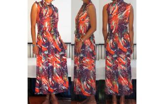 VINTAGE 70'S KEY HOLE JUNGLE PRINTED MAXI DRESS Image