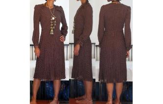 VINTAGE LAMBALLE POLKA DOT SECRETAY PLEATED DRESS Image