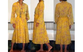 vintage LOUNGEWEAR BALLOON SLEEVES DEEP V DRESS Image