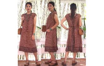 ETHNIC VTG 70'S INDIAN COTTON SMOCK BOHO DRESS L Image