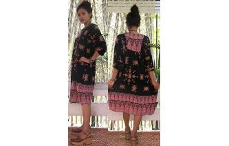 ETHNIC VTG BOHEMIAN TRIBAL PRINTED FOLK DRESS Image
