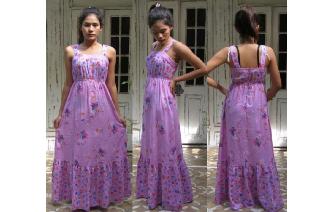 VINTAGE EMPIRE LILAC BABY DOLL MAXI DAY SUN DRESS Image