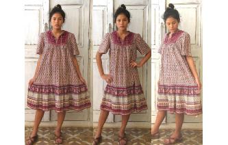 VINTAGE INDIA GAZUE FOLK FESTIVAL BOHO HIPPY DRESS Image