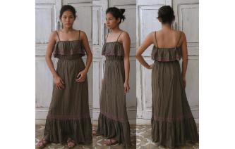 VINTAGE RUFFLE LACE TRIM BOHEMIAN HIPPY MAXI DRESS Image