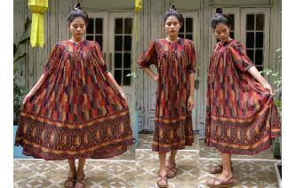 VINTAGE INDIAN GAUZE HIPPIE MAXI BOHO SHEERS DRESS Image