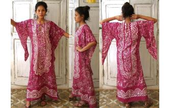 ETHNIC VINTAGE BATIK PRINT KAFTAN HIPPY MAXI DRESS Image