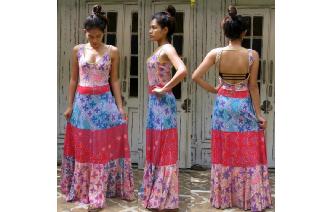 VINTAGE JUANA DE ARCO OPEN BACK MAXI PATCH DRESS Image