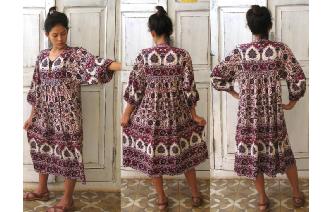 ETHNIC VINTAGE INDIA COTTON SMOCK HIPPIE DRESS Image
