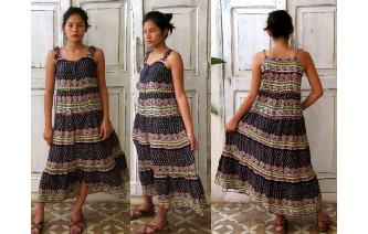 VINTAGE INDIAN COTTON GAUZE SPAGHETTI MAXI DRESS Image
