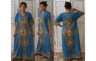 VINTAGE ETHNIC PAISLEY PRINTED KAFTAN MAXI DRESS Image